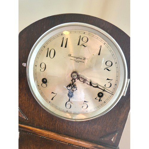 48 - A 'Bravingtons Ltd' Grandmother clock. 138cm x 24cm x 16cm.