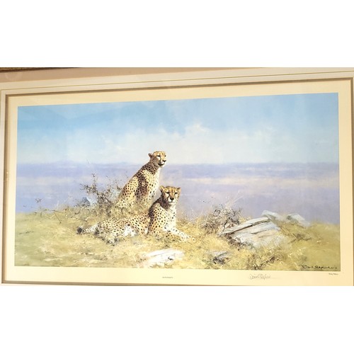 54 - A pair of David Shepherd prints, cheetahs in the Serengeti, a limited edition signed print and the o... 