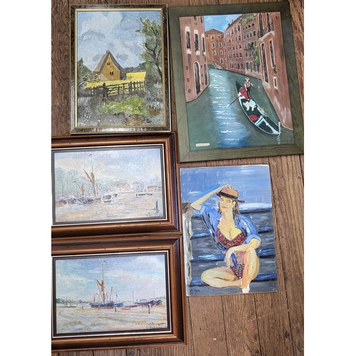 A collection of five original works of art featuring three works of ...