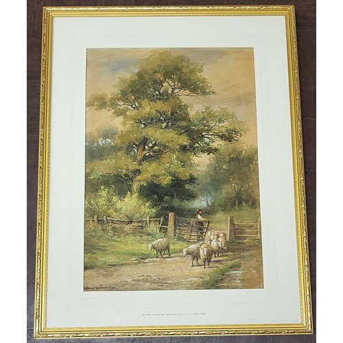 123 - An original watercolour by George Hamerton Constantine 1878-1929 shepherd with sheep watercolour.  6... 