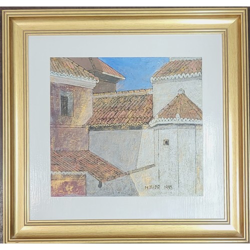 124 - A Martin E Kidd original roof top scene titled Sacred House (Casa Sagrado), 1995 in a gilt frame. 38... 