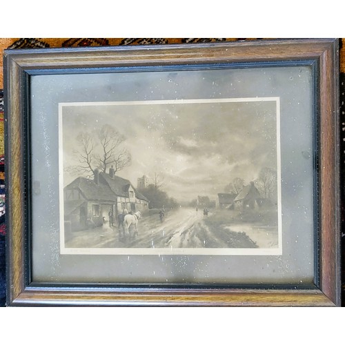 132 - Two framed and glazed prints including: The Forge - Moonrise by F R London W:59cm H:47cm and Ellens ... 