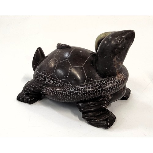 135 - A Chinese hard stone of Genbu and a soapstone seal holder with Dog of Fo. (2)