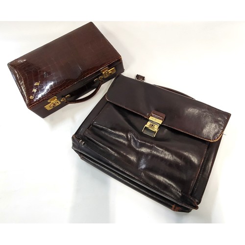 137 - A crocodile skin GFR attaché case circa 1880 36 x 24cm,  and a leather briefcase 42 x 34cm. (2)