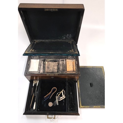 158 - Wooden travel case with beauty product  compartments and a concealed drawer
