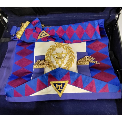 172 - Seven Masonic apron cases containing eight aprons in total.