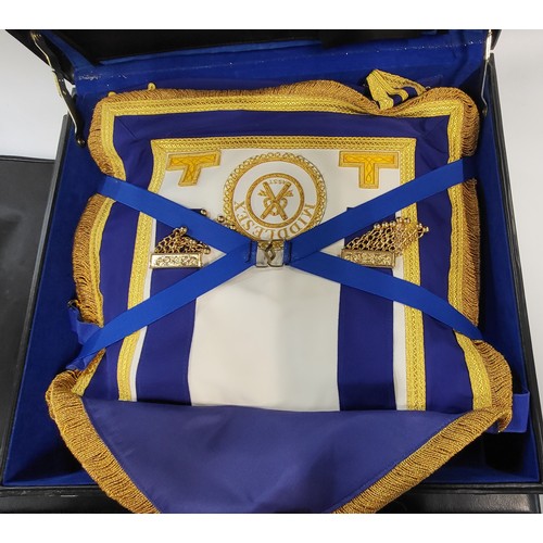 172 - Seven Masonic apron cases containing eight aprons in total.