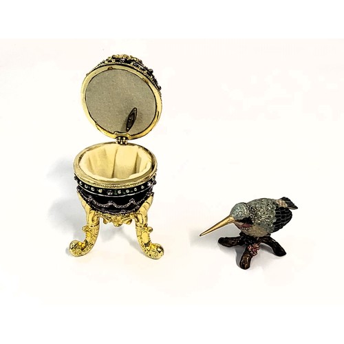 207 - A Faberge style musical egg trinket box and hummingbird.