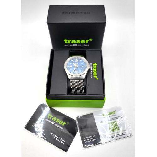 A Traser watch, quartz movement on a chainmail bracelet in original box ...