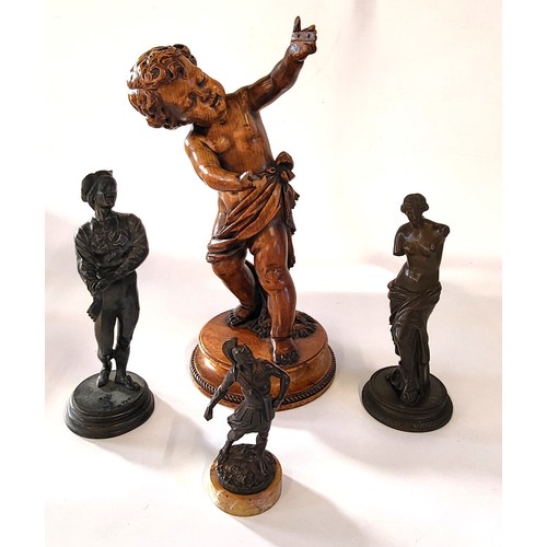 134 - A wooden Cherub (part of hand missing and an item that would have been attached to other hand) 46cm,... 