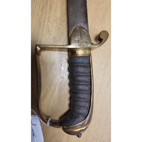 141 - British Royal Navy Officer's Sword - 1805 Pattern. Blade 82cm.