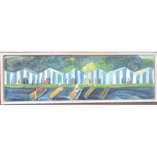 116 - 'Henley Regatta, Thames' oil on canvas by Richard Conway-Jones. Signed and framed. 22.5 x 79cm inclu... 