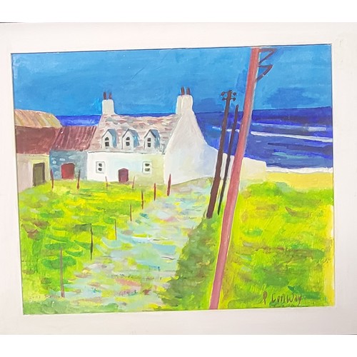 120 - House on Iona, Scotland, acrylic painting by Richard Conway-Jones. Signed and framed. 50 x 60cm incl... 