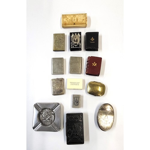 207 - Fourteen items of Masonic smoking related items including an ashtray, three vesta cases, two matchbo... 