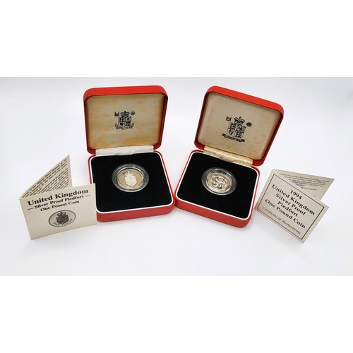 348 - A Royal Mint 1994 UK silver proof piedfort one pound coin 19.0gms, 22.50mm diameter, with certificat... 