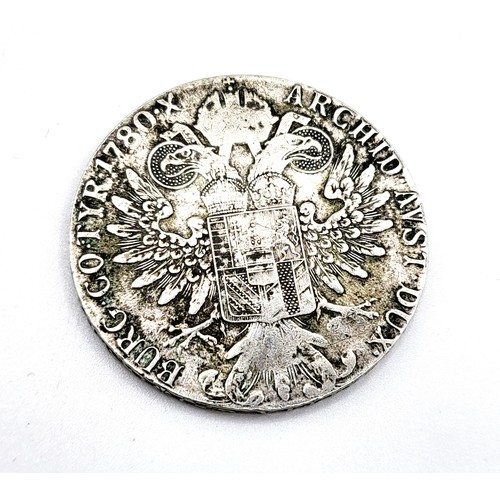 349 - A Marie Theresa coin, on the reverse show the double-headed eagle of the Austrian Empire date 1780, ... 