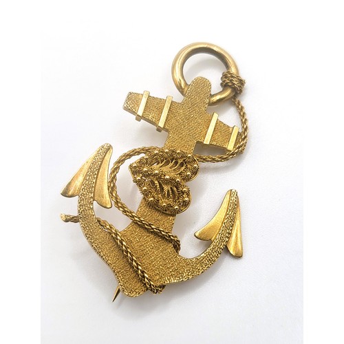 373 - An 18ct and 20ct yellow gold Hope and Anchor brooch 10.0gms 4.7cm