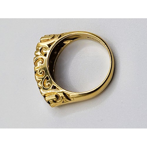 392 - An 18ct yellow gold Victorian style setting sapphire and diamond set ring. With five graduated oval ... 