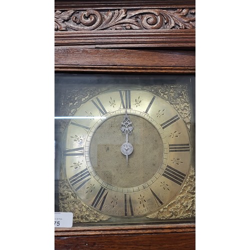 75 - A George III long case clock in a golden oak case by John Hocker, Reading.  H: 204cm W: 40cm D: 25cm... 