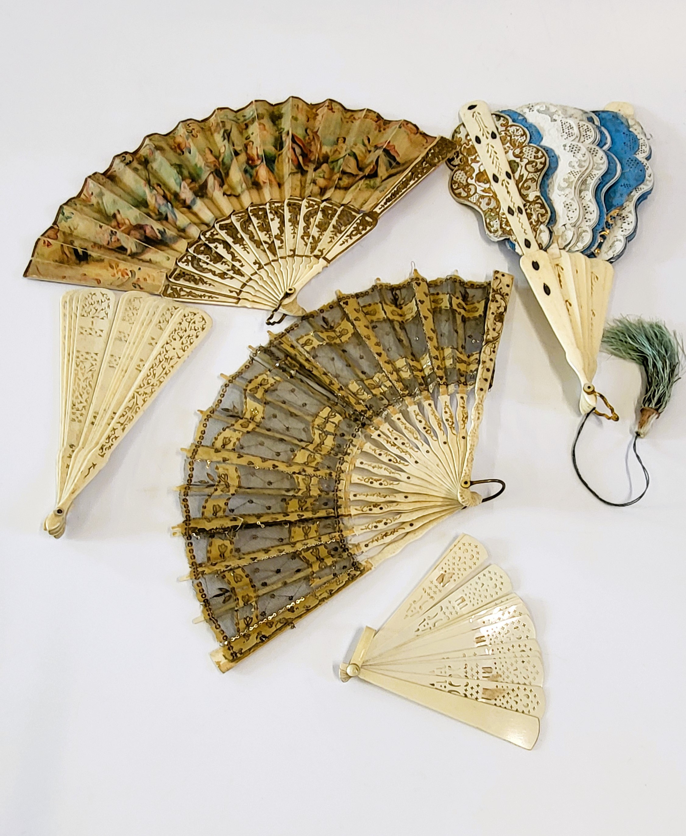 Five antique fans