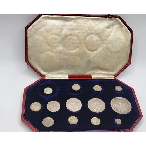 An incomplete 1902 boxed set of specimen coins. Nine original coins and ...