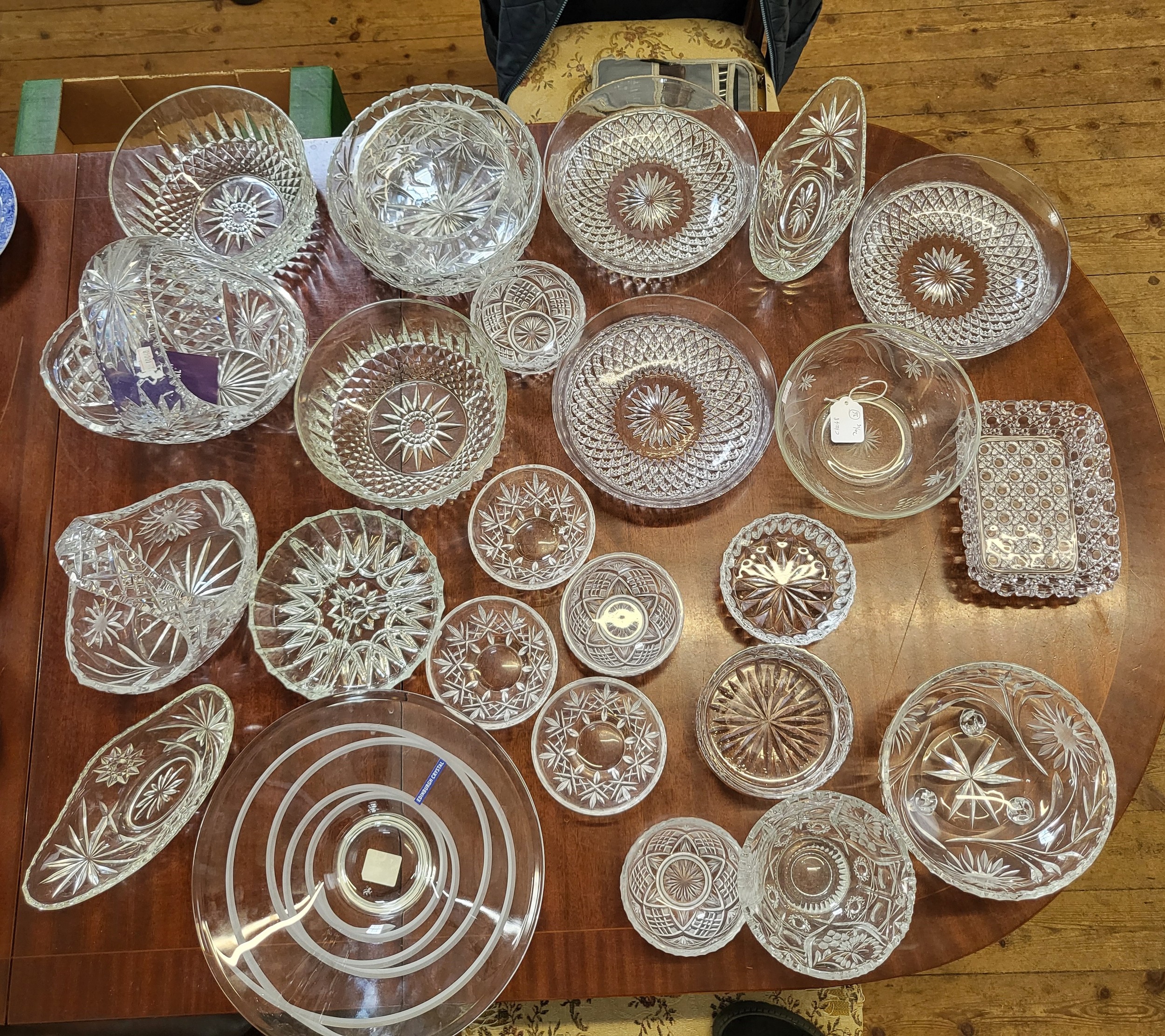 An Edinburgh Crustal swirl pattern bowl 31cm diameter and cut glass ...