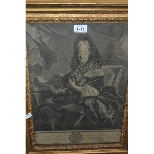 1711 - 18th Century gilt framed French portrait engraving, together with a quantity of other framed prints