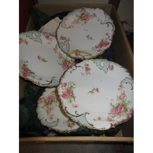 610 - Box containing a quantity of various mixed dinner plates etc and another containing a quantity of fl... 