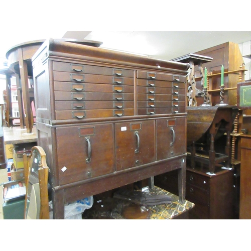 1852 - Mahogany two section Globe Wernicke type filing cabinet, the top section with twelve small drawers a... 