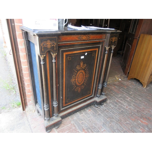 1853 - Victorian ebonised gilt metal mounted credenza centre section, with single flush floral inlaid door,... 