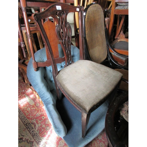 1857 - Pair of 19th Century oak pierced splat back side chairs with overstuffed seats, raised on square tap... 