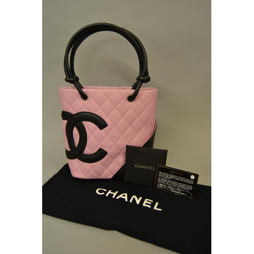 Chanel Cambon Ligne pink and black quilted small tote bag, complete with  certificate of authenticity