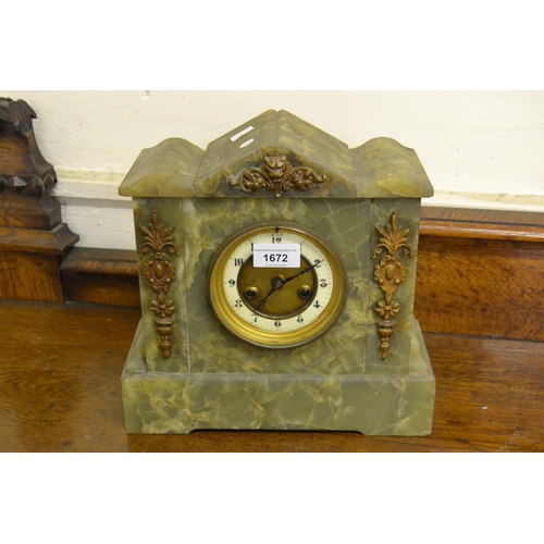 1672 - Late 19th Century French green onyx and gilt metal mounted two train mantel clock