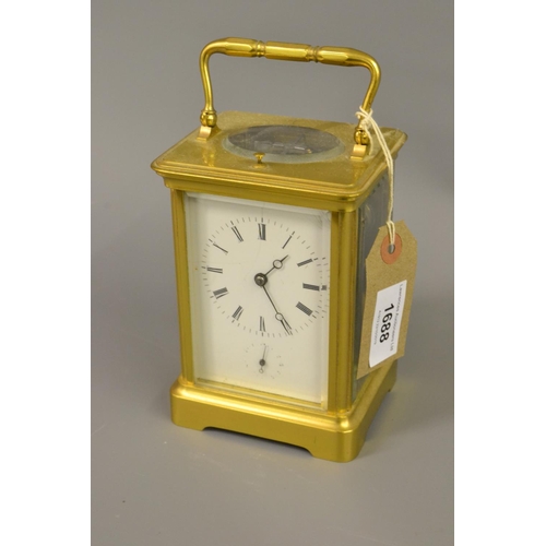 1688 - Late 19th / early 20th Century gilt brass cased carriage clock, the enamel dial with Roman numerals ... 