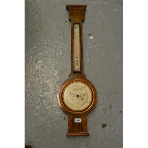 1689 - 20th Century walnut cased aneroid barometer by C.W. Dixey and Son, London