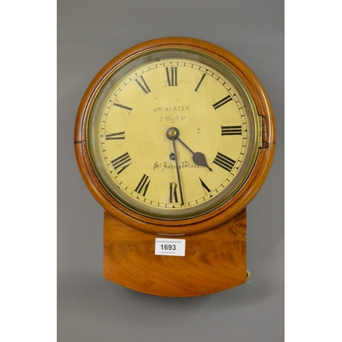 1693 - Small 19th Century mahogany drop-dial wall clock, the 8in dial inscribed J.N.O. Austen, 7 High Stree... 