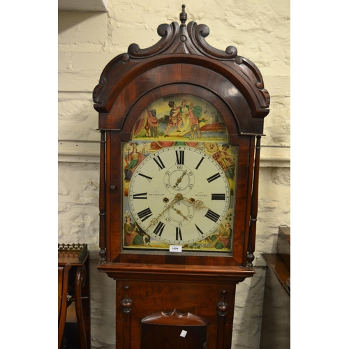 1694 - 19th Century Scottish mahogany longcase clock, the broken arch hood with a carved surmont and flanki... 