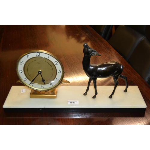 1697 - Art Deco mantel clock mounted with a figure of an antelope