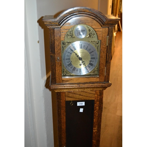 1705 - 20th Century oak cased grandmother clock with brass dial and three train movement