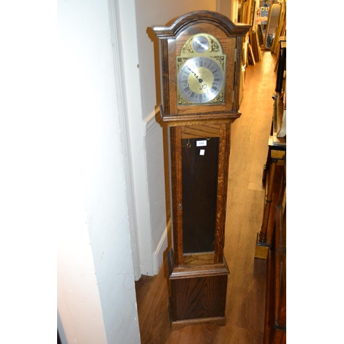 1705 - 20th Century oak cased grandmother clock with brass dial and three train movement