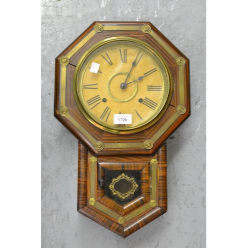 1709 - American simulated rosewood two train drop dial wall clock