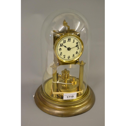 1719 - Early 20th Century brass three hundred day clock with glass display dome