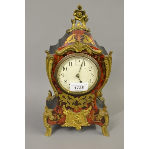 1725 - Late 19th or early 20th Century buhl mantel clock with a cut brass and red stained tortoiseshell fro... 