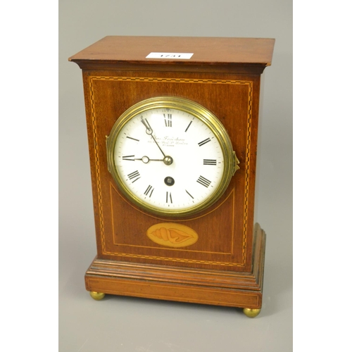 1731 - Edwardian mahogany and inlaid mantel clock, the circular enamel dial, signed Charles Frodsham, No. 2... 