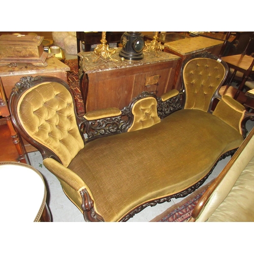 2292 - Fine quality Victorian carved rosewood double chair back sofa, the pierced carved floral and button ... 