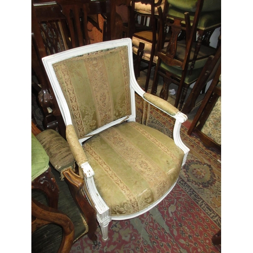 2298 - Pair of late 19th or early 20th Century French white painted and upholstered open armchairs on turne... 