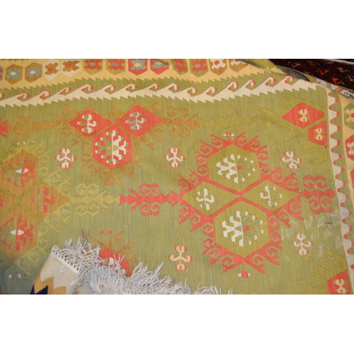 8 - Kelim carpet of geometric design on beige ground, approximately 12ft x 9ft, together with another Ke... 