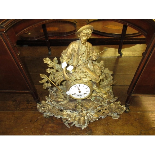 1685 - 19th Century French gold patinated spelter figural mantel clock with a two train movement striking o... 