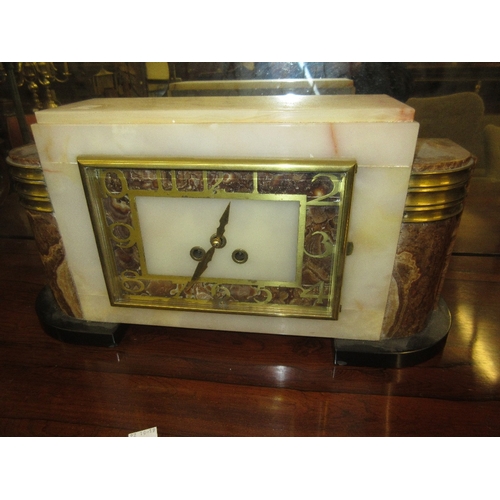 1684A - Art Deco marble and gilt metal mounted mantel clock with square dial, having Arabic numerals and two... 