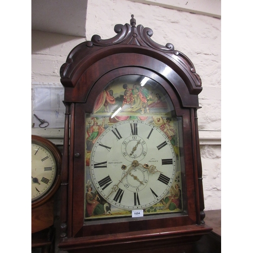 1694 - 19th Century Scottish mahogany longcase clock, the broken arch hood with a carved surmont and flanki... 